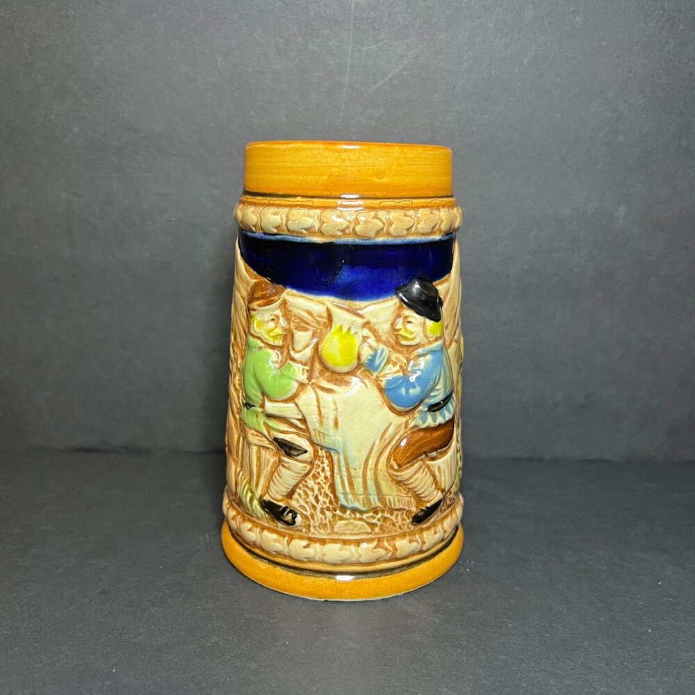 Vintage German Style Textured Ceramic Decorative Water Wheel Mill Beer Stein Mug